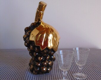 Vintage jug in alcohol Cognac liquor majolica pitcher grape gift for him accessory bar table Art