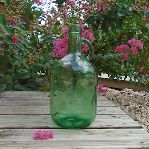 Dame Jeanne Vintage Green Thick Glass Bottle Home Decor Gift Boho Decor Bottle with Handle Decorative Bottle