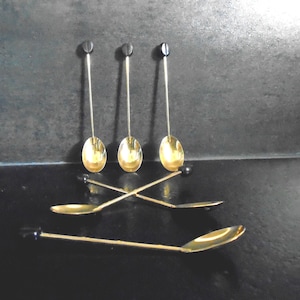 Vintage golden teaspoons Mocha spoons Spoons with coffee bean Gift Table decor Chic table 6 spoons