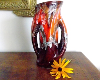 Grand vase Vallauris Vase rouge Vase vintage Céramique française Cadeau Décor intérieur Céramique multicolore Années 50 Décor de la maison