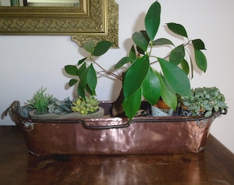 Vintage copper planter Old fish tank Copper and iron Copper pot holder Old copper Interior decoration Country decor gift