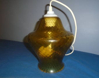 Lustre de suspensão abajur em vidro amarelo âmbar vintage 60s luz decoração iluminação