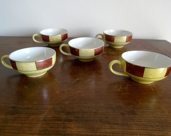 Tazas Art Deco Vintage Coffee Service Servicio de Té 5 Tazas Green and Brown Pearly Gift Art Deco Platos Badonviller Vajilla