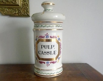 Pot apothicaire vintage Grand pot à pharmacie Collection Peint à la main Pulp cassiae Décor Ornement maison et déco Cadeau Ancien flacon
