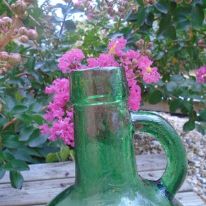 Dame Jeanne Vintage Green Thick Glass Bottle Home Decor Gift Boho Decor Bottle with Handle Decorative Bottle image 5