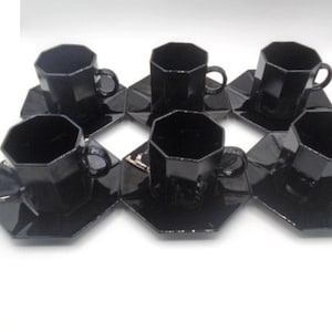 6 ou 4 tasses Arcoroc Octime noires vintage avec soucoupes Service à café Service à Thé Cadeau Art de la table Années 80 Vaisselle années 80