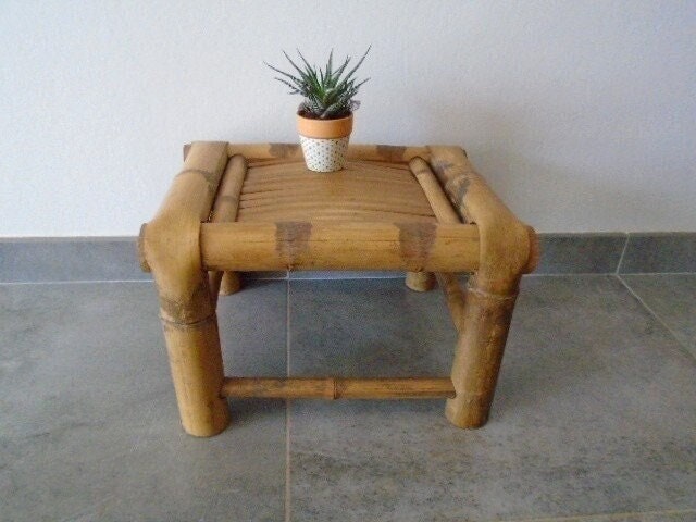 Table en Bambou Petite Table Bout de Canapé Déco Boho Décor Naturel Porte-Plantes Meuble Intérieur C