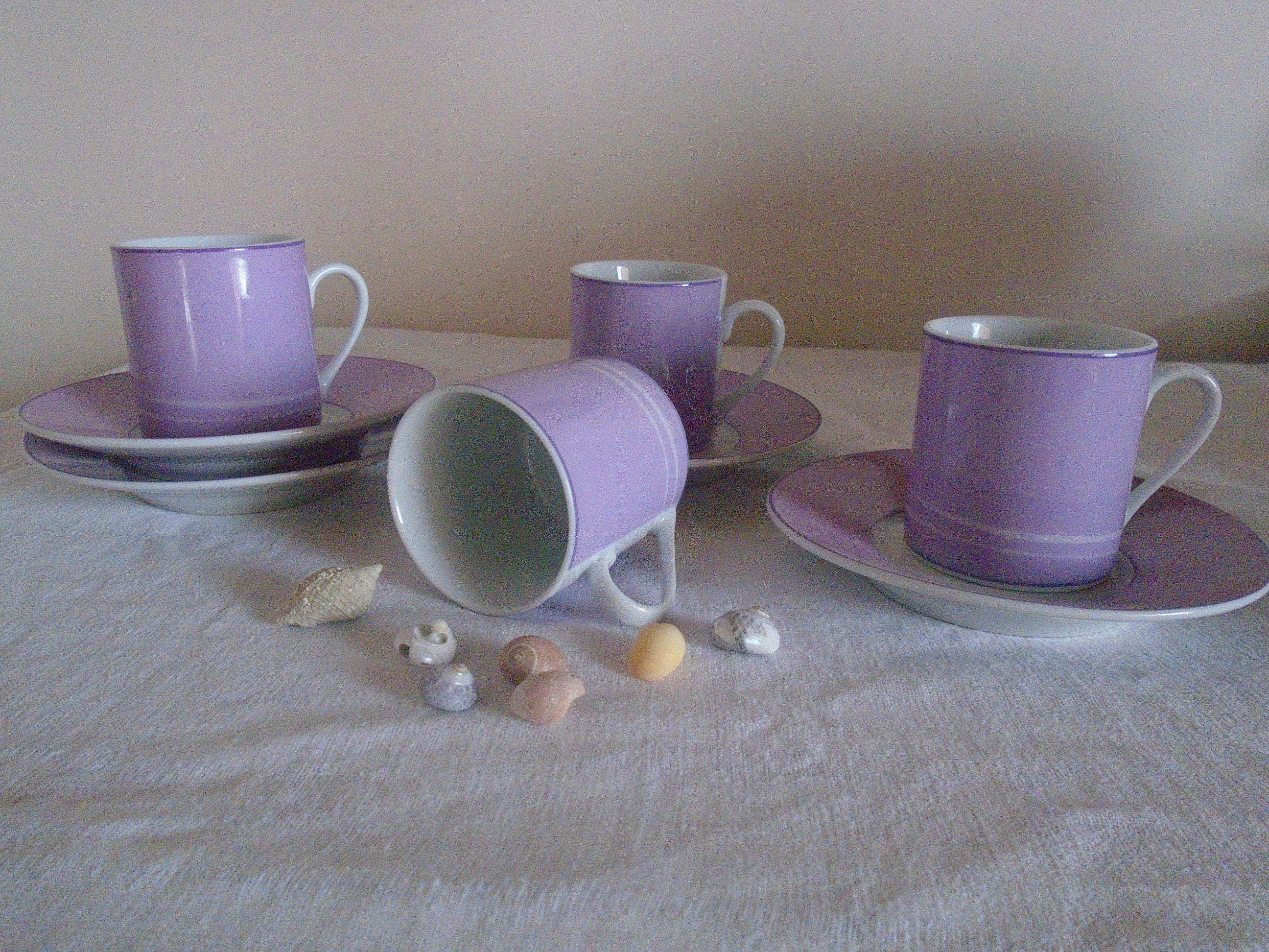 Service à Café Tasses Violet/Lavande Blanche Porcelaine Vintage Thé