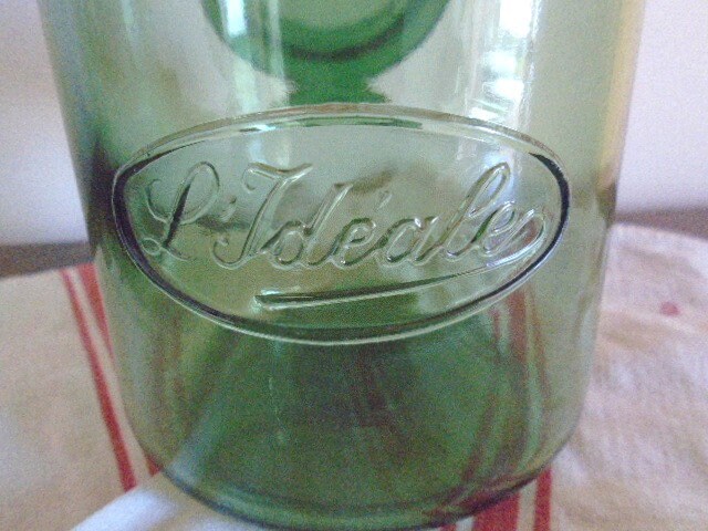 Bocal En Verre Vert L'Idéale 1L - Ancien Pot De Conserve Vintage