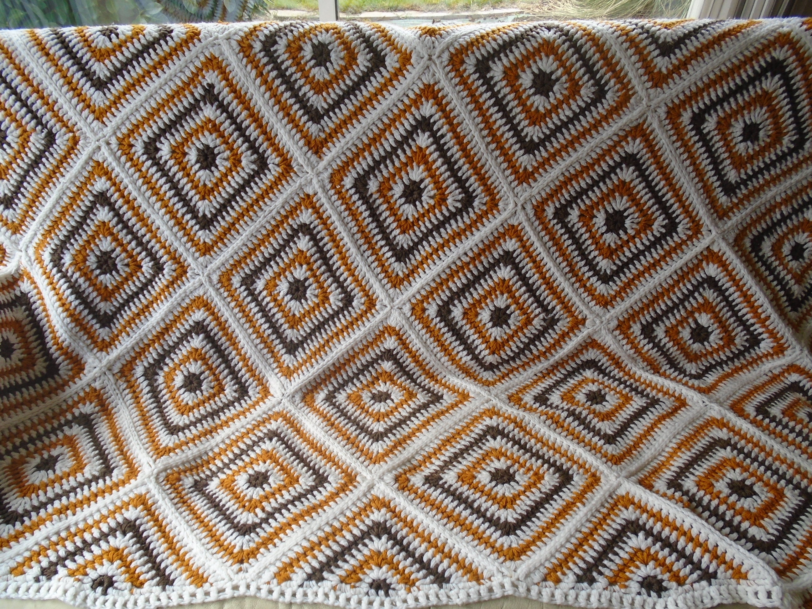 Dessus de Lit Crochet Couvre Vintage Jeté Laine Décoration Chambre Canapé Années 70 Fait Mains