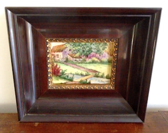 Painted enameled porcelain painting Vintage frame Porcelain painting Wall decor Limoges porcelain Gift Country landscape