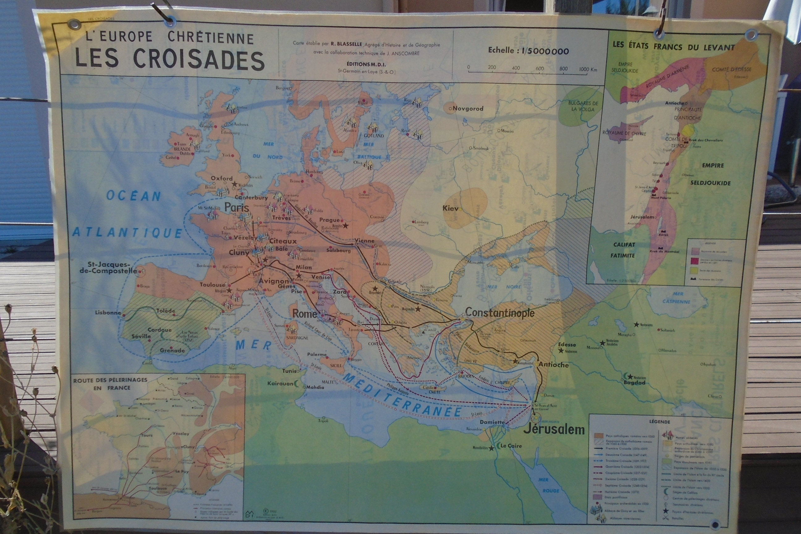 Carte Murale Vintage Carte Scolaire Les Croisades L'europe Chrétienne Les Centres Culturels en Franc