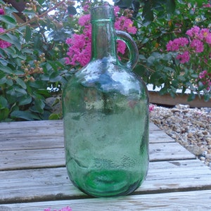 Dame Jeanne Vintage Green Thick Glass Bottle Home Decor Gift Boho Decor Bottle with Handle Decorative Bottle image 3