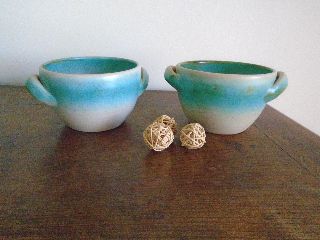 Lot De 3 Bols Vintage Veroco En Verre - 13 Cm - 2 Bleus, 1 Vert