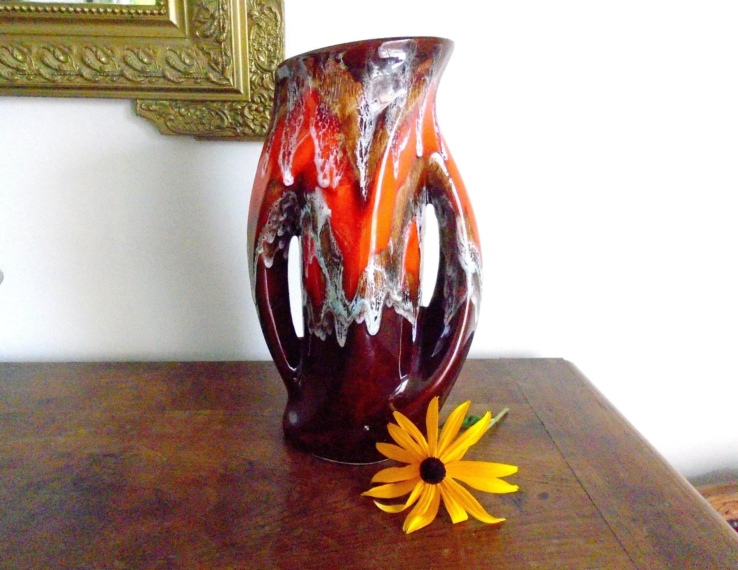 大ヴァロリス花瓶赤い花瓶ヴィンテージ花瓶フランスセラミックギフト