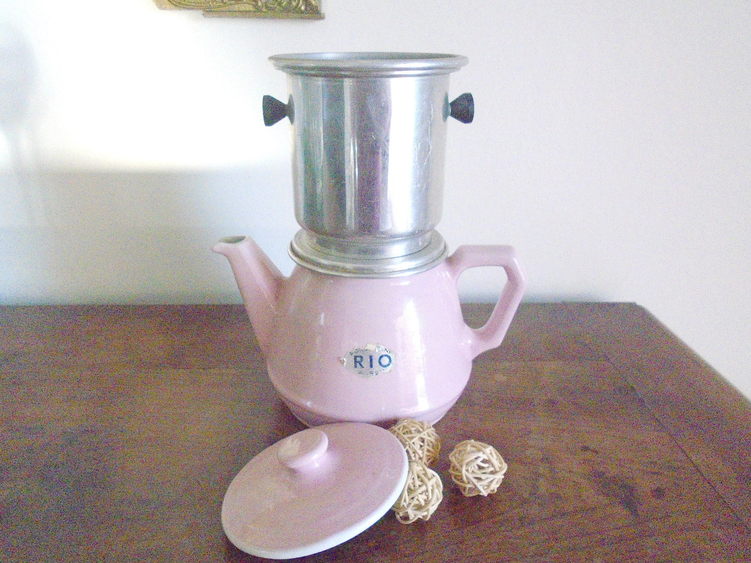 Théière/Cafetière Rio avec Infuseur Vintage Théière Rose Pastel 6 Tasses en Céramique Cadeau