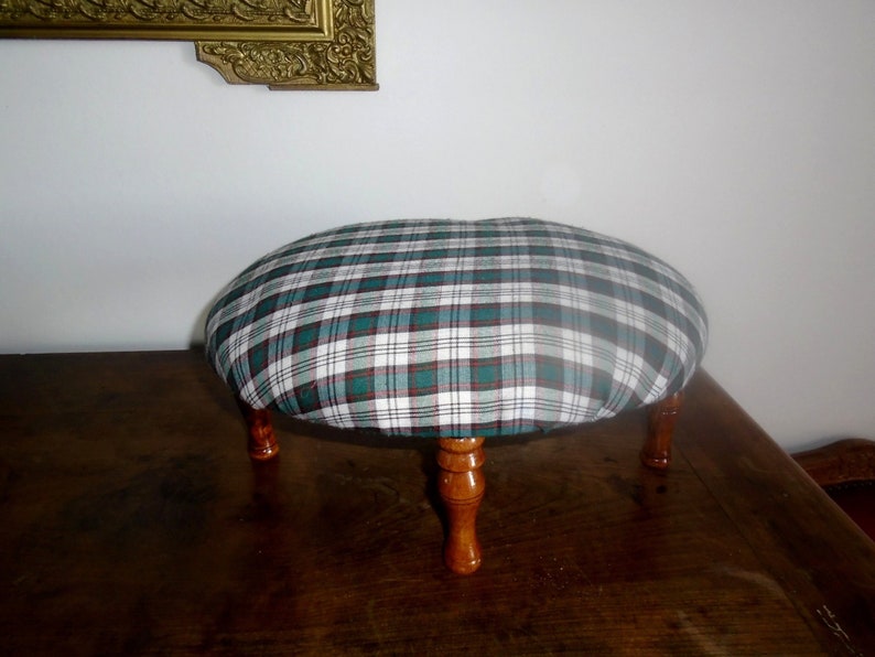 Small wood and fabric stool Vintage footstool Accent furniture Living room furniture Decor upholstered footstool image 1