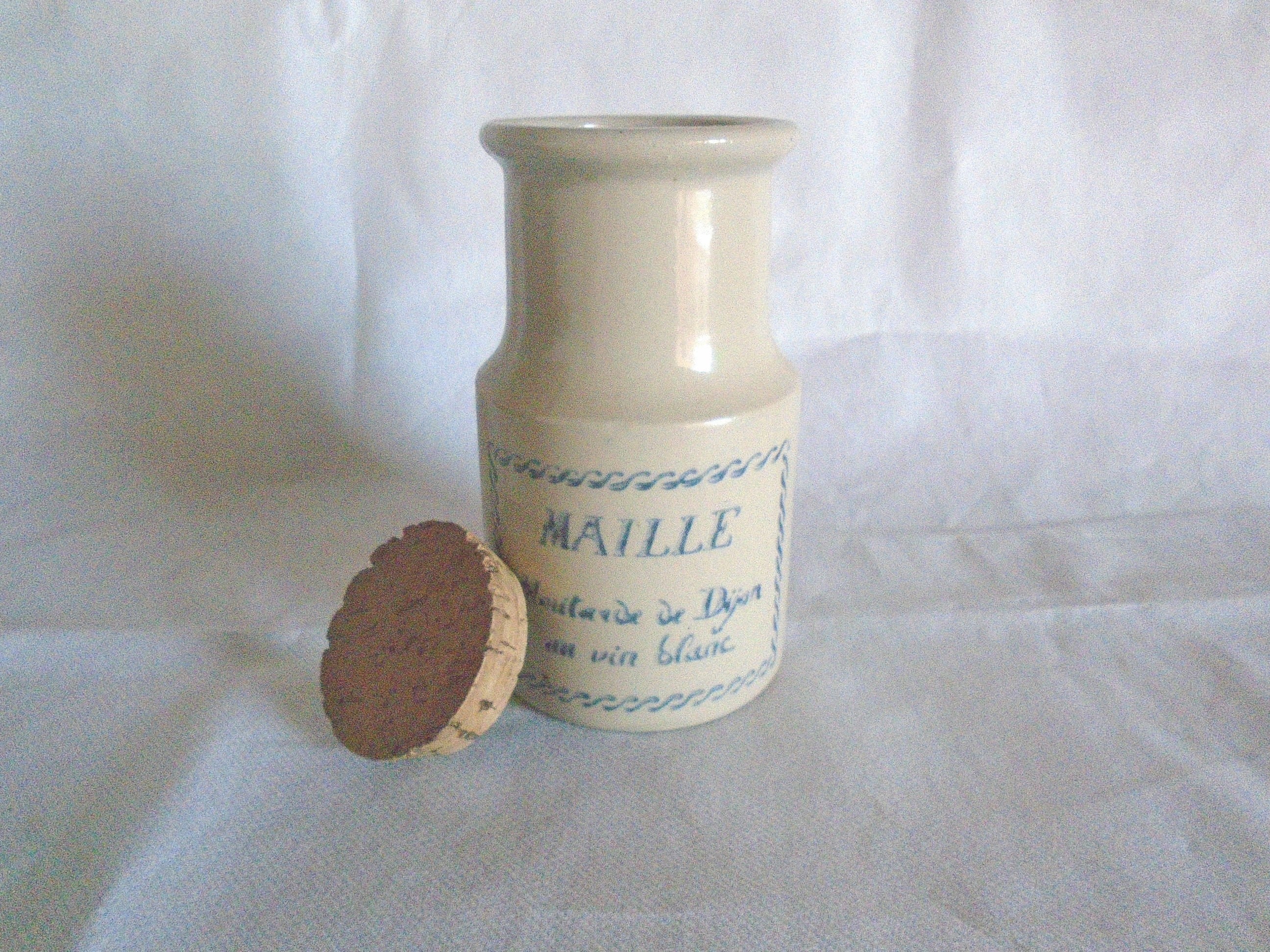 Pot à Moutarde Maille Vintage Pot en Grès Blanc et Liège Décor de Cuisine Moutarde Dijon Table Déco 