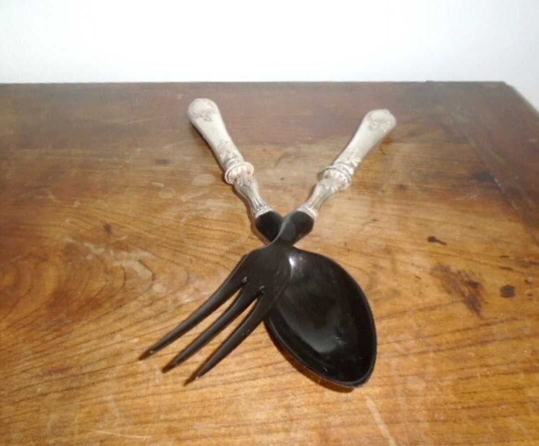 Vintage Silver/black Metal Salad Servers Tableware Table Decor Chic Table  Chic Gift Refined French Cutlery Collection 