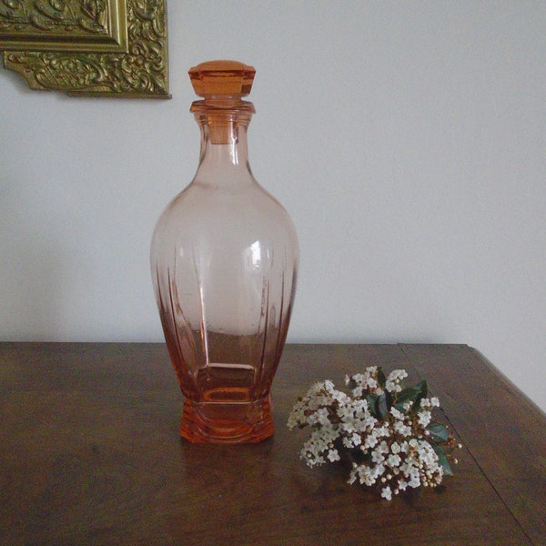 Carafe vintage  verre rose  Carafe art déco Pichet Art de la table Accessoire de bar Cadeau Verre rosaline