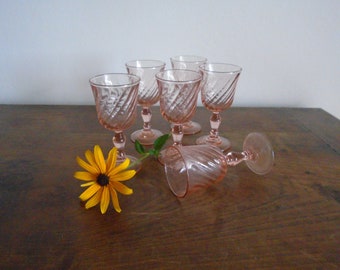 6 vintage digestive glasses liqueur glasses pink Arcopal glasses Luminarc Stemmed glasses Gifts French tableware Tableware