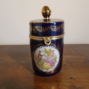 Bonboniere Porcelain Candy Vintage Pot Old Porcelain Limoges Cobalt Blue Golden Pot Porcelain Gift Decoration