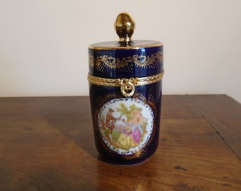 Bonboniere Porcelain Candy Vintage Pot Old Porcelain Limoges Cobalt Blue Golden Pot Porcelain Gift Decoration