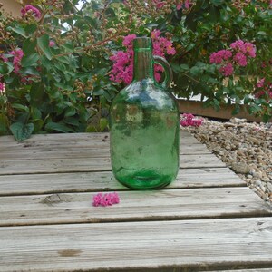 Dame Jeanne Vintage Green Thick Glass Bottle Home Decor Gift Boho Decor Bottle with Handle Decorative Bottle image 2