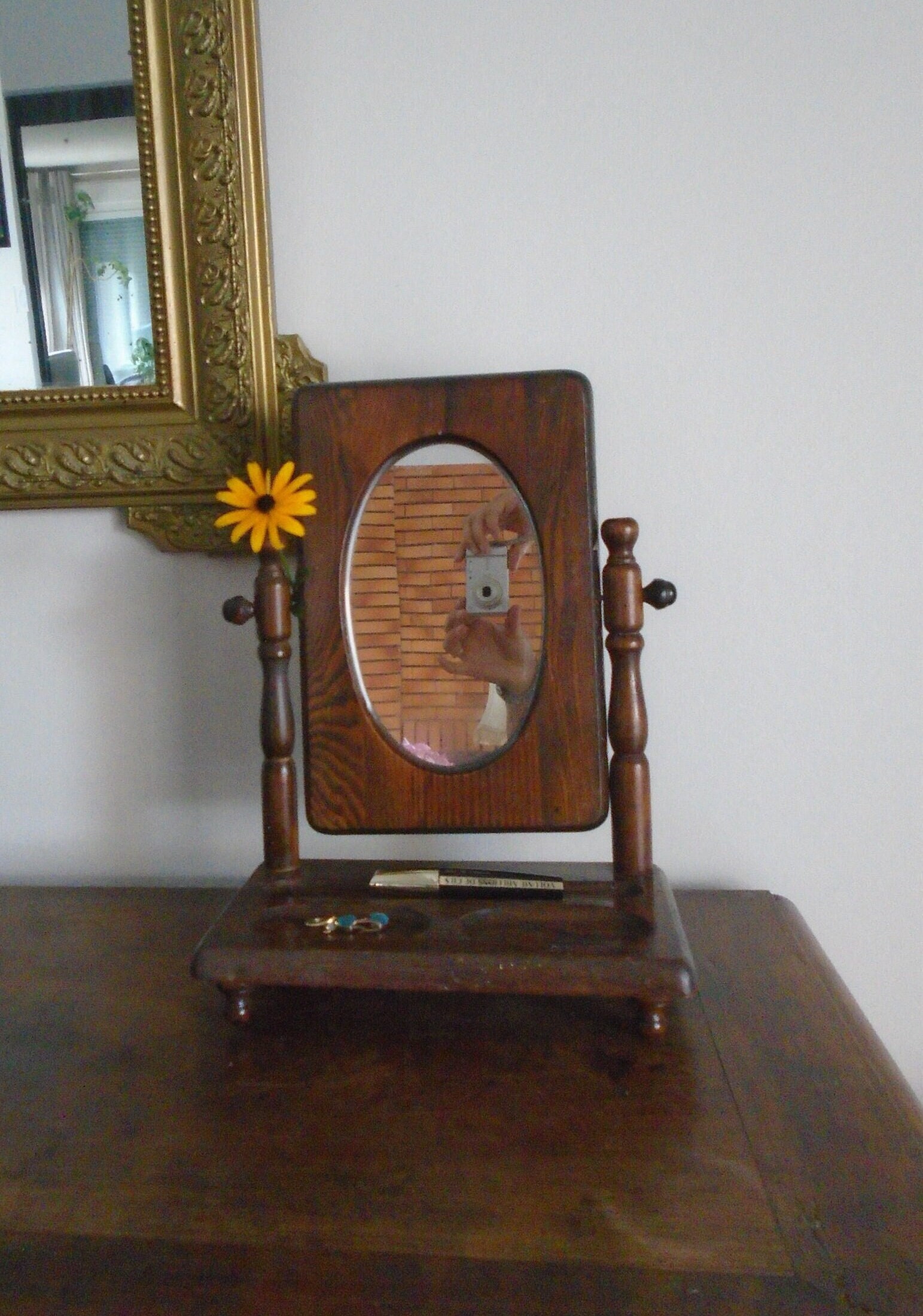 Coiffeuse De Table En Bois Vintage Avec Miroir À Poser Meuble Maquillage Cadeau Beauté Décor Chambre Salle Bains