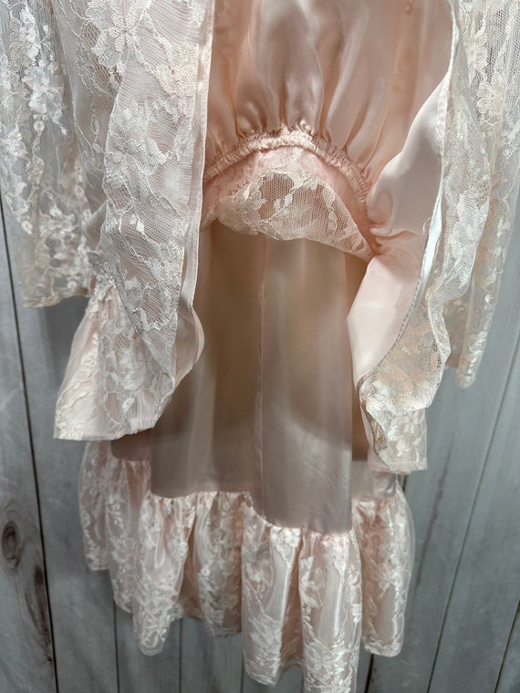 Vintage 80s Prom Lace Drop Waist Ruffle Dress Mid… - image 5