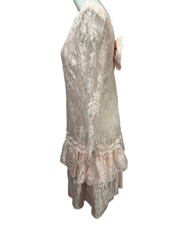 Vintage 80s Prom Lace Drop Waist Ruffle Dress Mid… - image 6