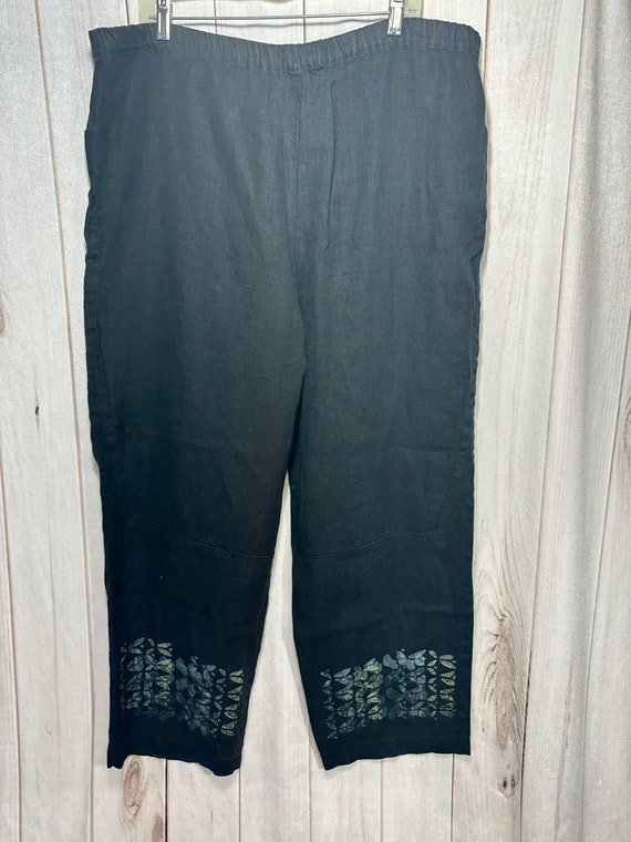 LeeBambeeCo Blue Fish Clothing Black Wide Linen Pant XL Hand Painted Design Art Huge Pockets