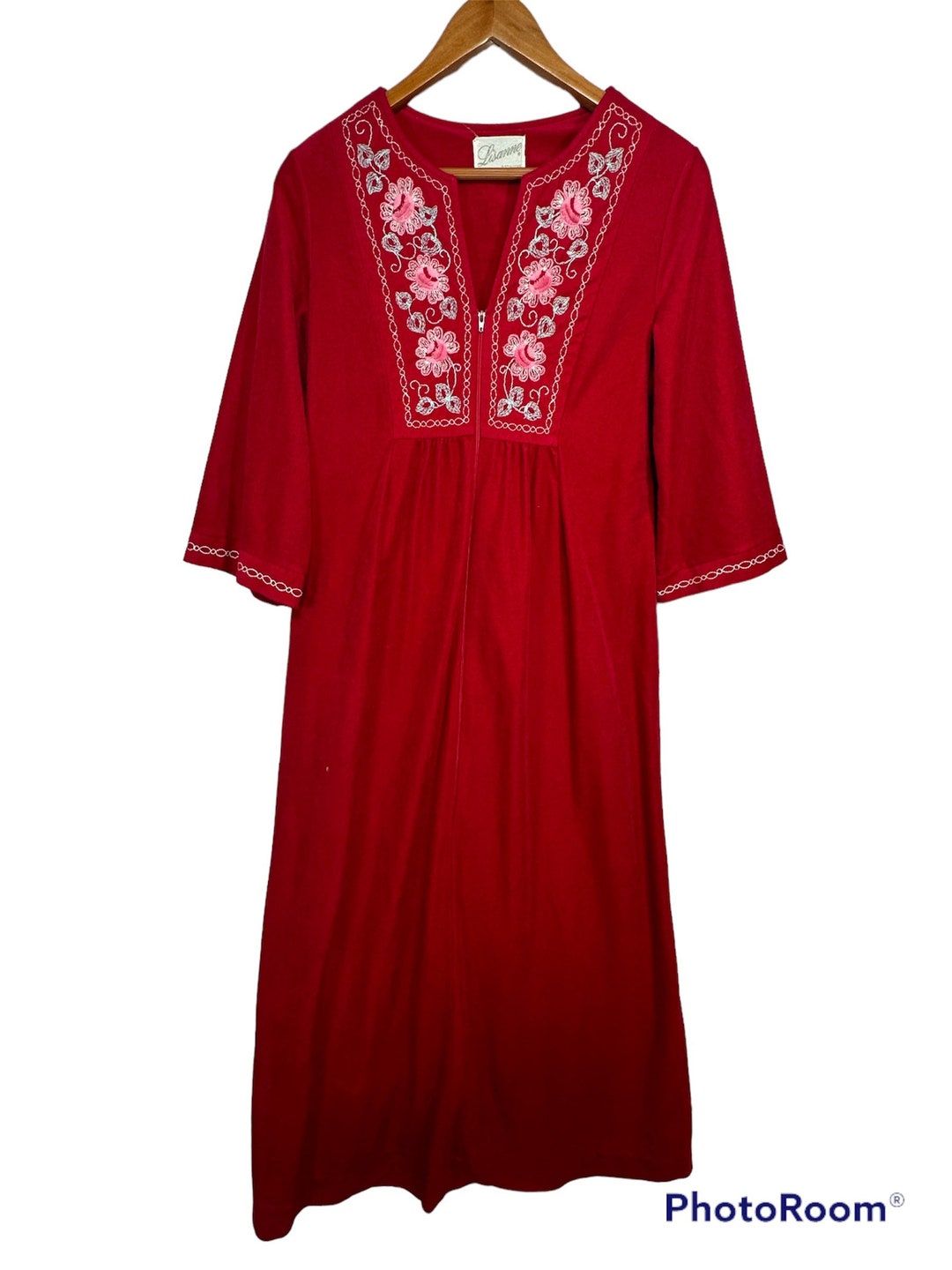 Vintage Lisanne Loungewear Long Robe Small Red Velour 1/2 Zip Etsy
