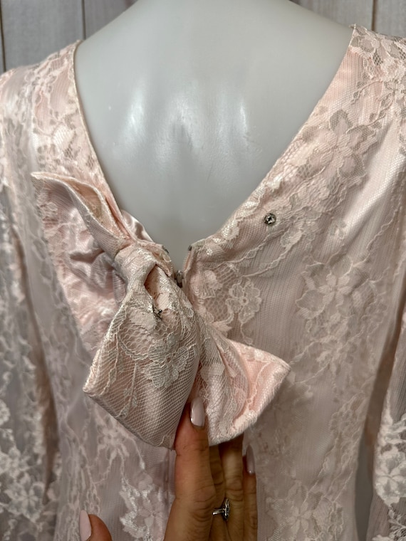 Vintage 80s Prom Lace Drop Waist Ruffle Dress Mid… - image 3