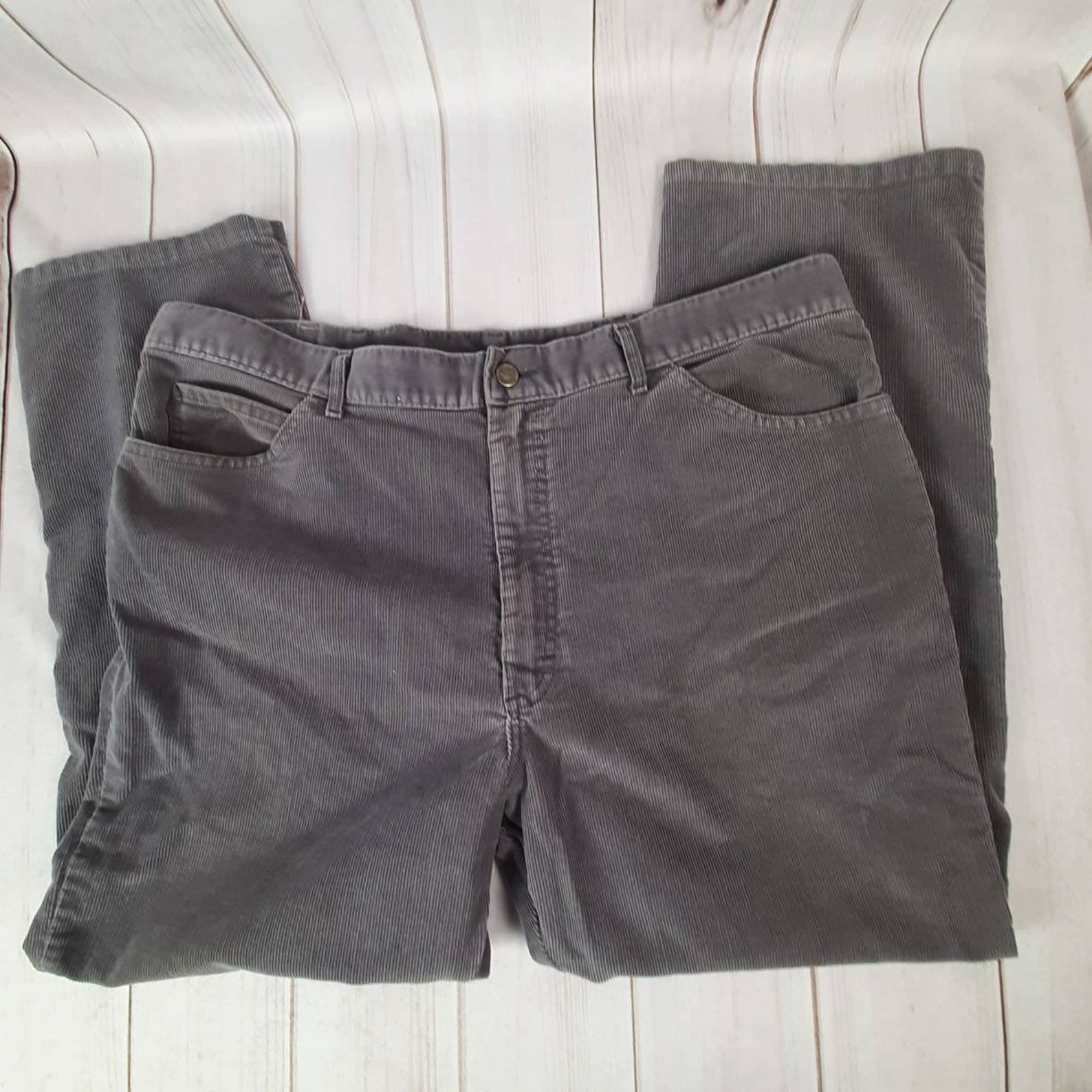 Vintage Lee Corduroy Jeans Grey 42 Waist 30 Length Wide Leg Etsy