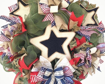patriotic front door wreath / military wreath / Fourth of July/ Thank you for you service