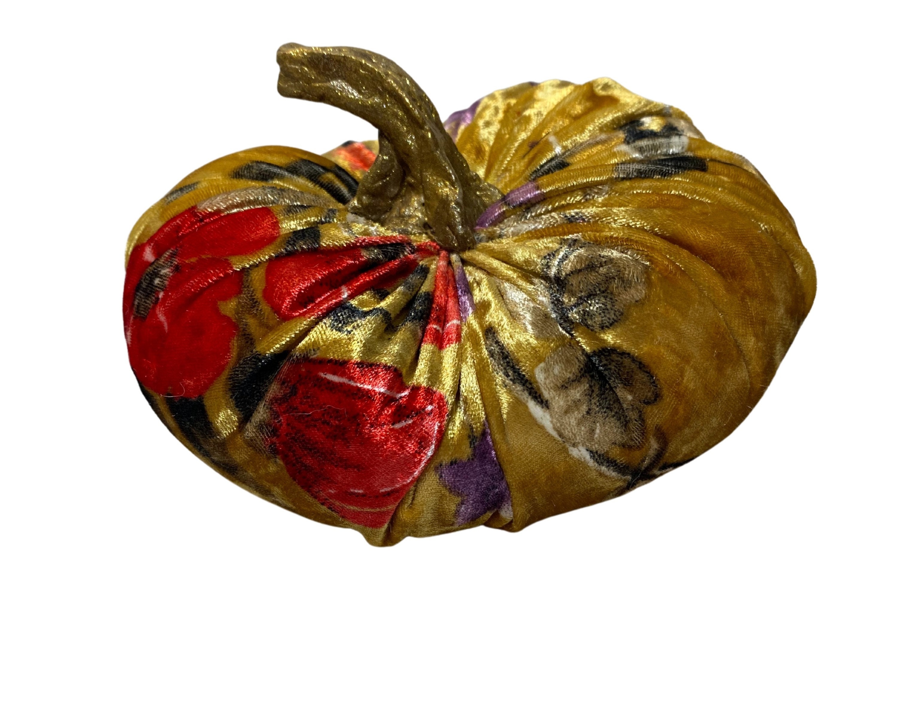 10 INCH GREEN VELVET STUFFED PUMPKIN W/TWISTED GOLD STEM main image 0