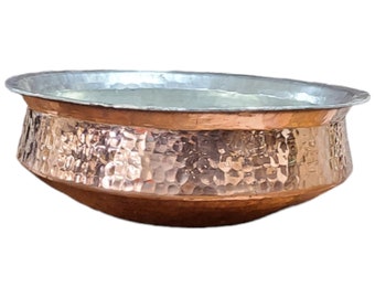12 inches Pure Copper Hammered Lagan Handi Chaffing Dish Pan with Tin Lining usa seller