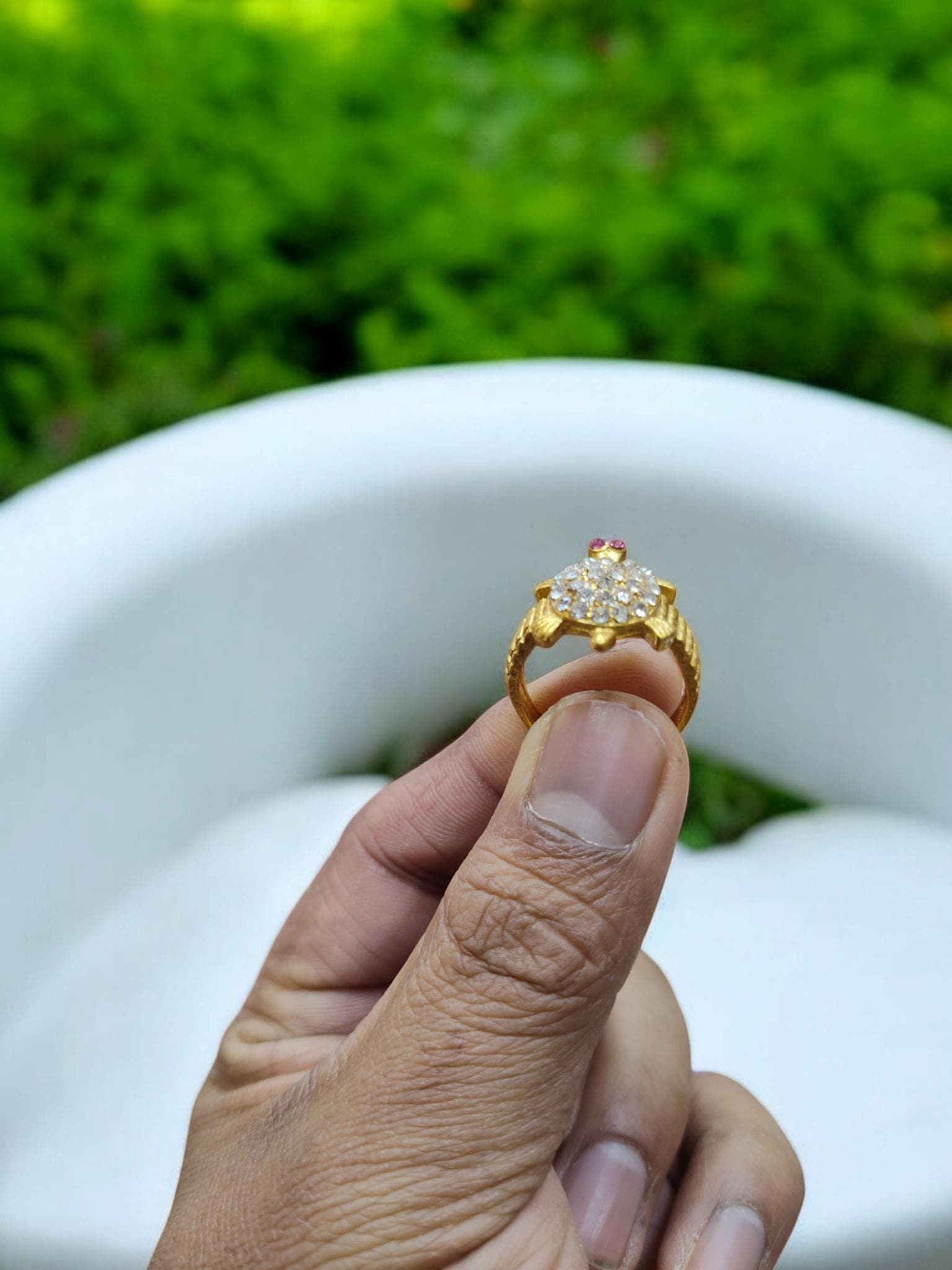 Natural Moissanite Diamond Cut Turtle Ring Brass Turtle Shape 