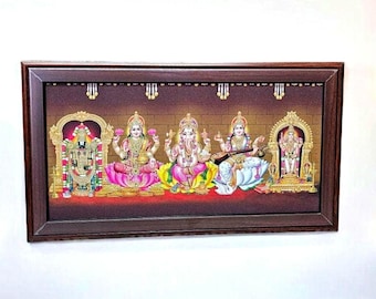 27 inches by 15 inches size five god frame  wall hanging glass less picture Hindu God/ goddess usa seller fast shipping