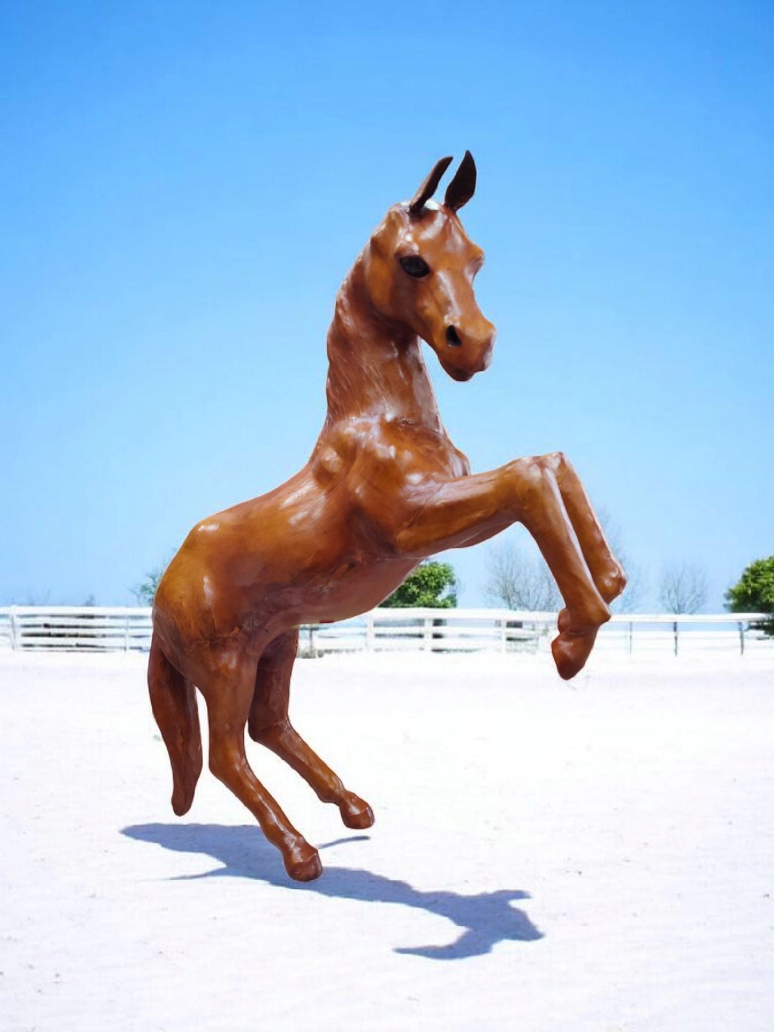 18 Inches Vintage Leather Wrapped Horse Statue Home Decor