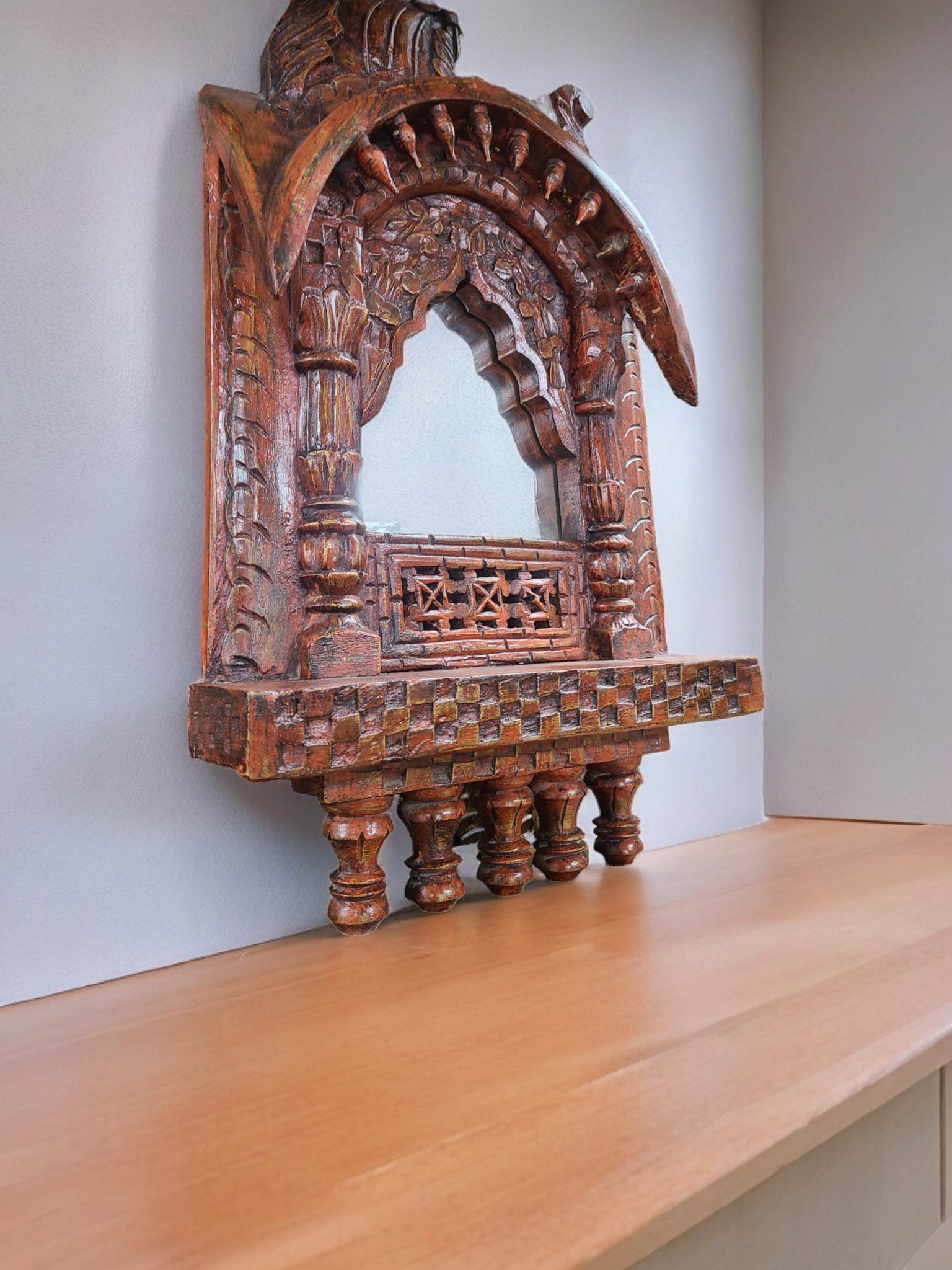27 Inches of Wooden Carving Mirror Jarokha for Living Room | Home