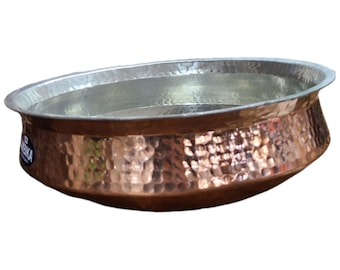 Pure Copper Hammered Lagan Handi Chaffing Dish Pan with Tin Lining usa seller Fast shipping