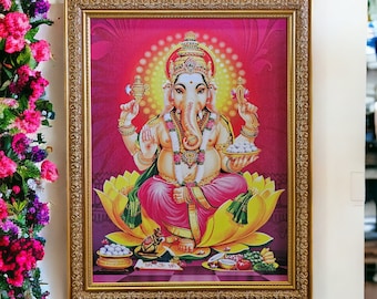 28 inches by 22 inches size  god ganesha frame  wall hanging glass less picture Hindu God Ganpati usa seller fast shipping