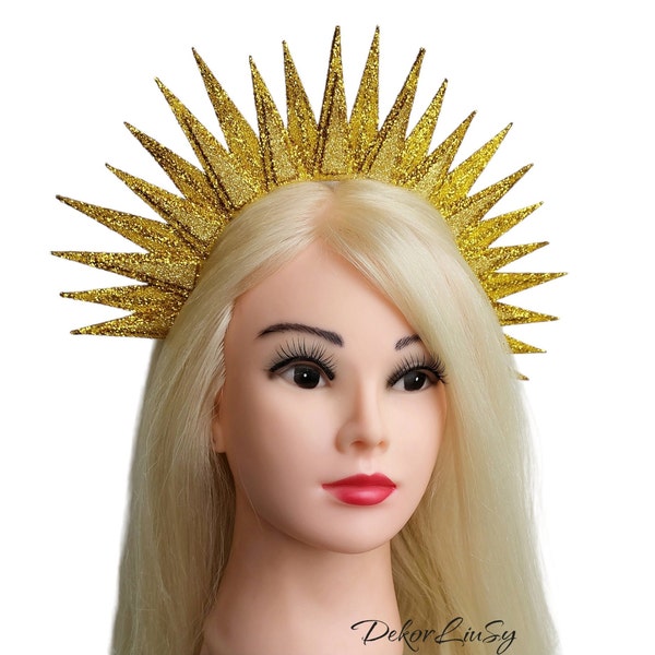 Gold sun halo crown Sun goddess headdress Celestial headpiece