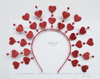 Valentine day red heart crown Glitter holiday headband