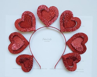 Red heart crown Glitter holiday headband Cupid headpiece
