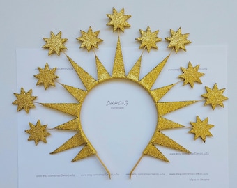 Gold Glitter Star Headband Celestial Christmas Crown