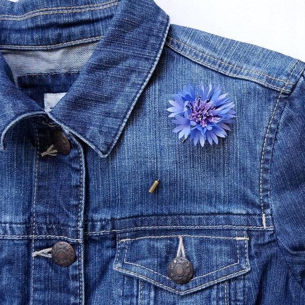 Cornflower boutonniere Blue flower brooch