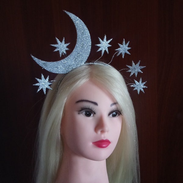 Moon stars headpiece Celestial headdress Halloween stars headband Moon stars crown